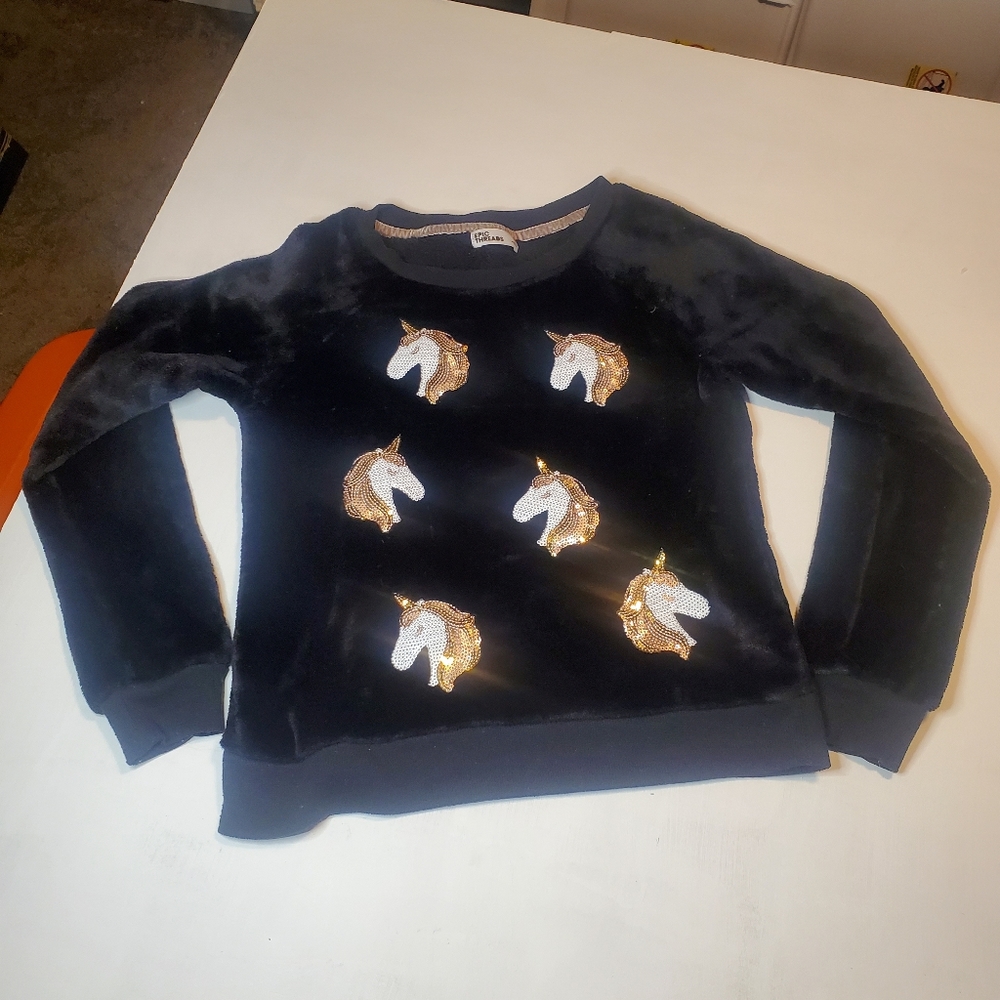 GIRLS FUZZY UNICORN LONG SLEEVE - Picture 1 of 1